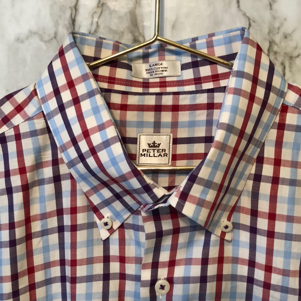 Red White Plaid Long Sleeve Button Up Shirt